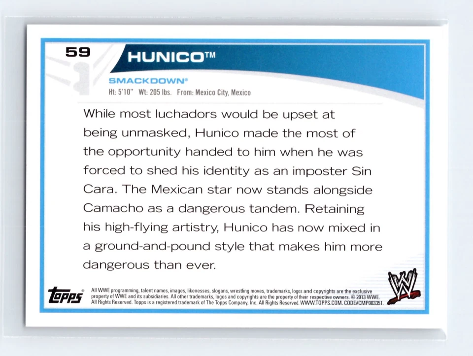 Hunico - 2013 Topps WWE #59 - Wrestling Card - Image 2 of 2