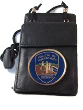 POLICE OF PUERTO RICO BLACK LEATHER ID / BADGE HOLDER POUCH with lanyard