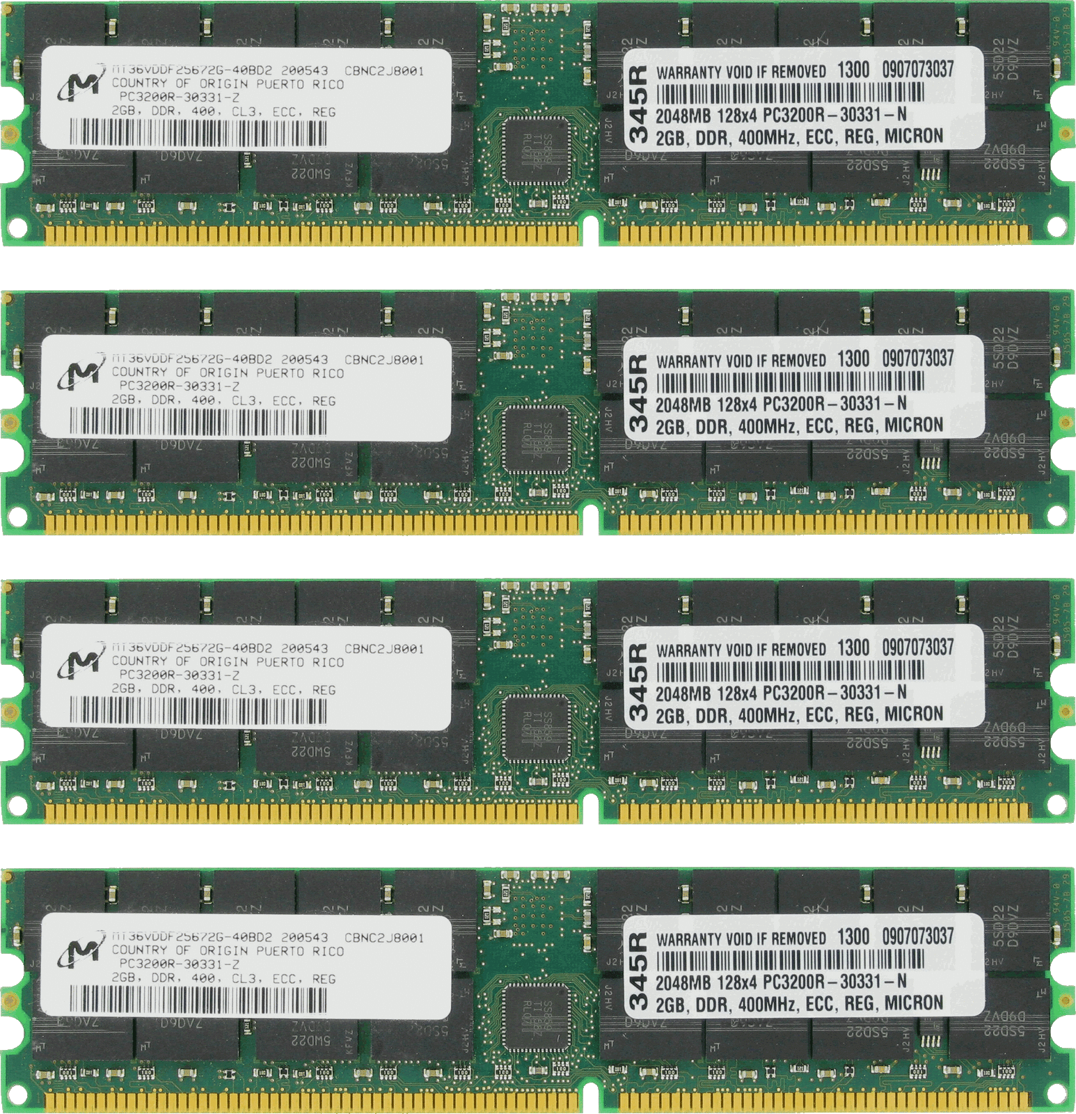 DDR MEMORY RAM PC3200 ECC REG DIMM 184-PIN 8GB 4X2GB