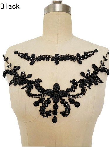 Parche de aplique de estrás con cuello floral con cuentas boda novia costura artesanal - Imagen 21 de 21