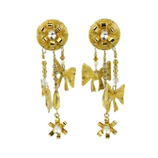 Vintage 1987 Lunch at the Ritz Enamel Stars & Bows Chandelier Earrings
