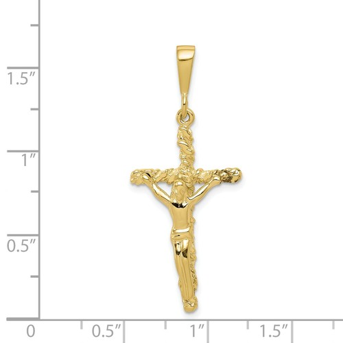 10k Yellow Gold Solid & Textured Large Size Nugget Style Crucifix Pendant - Picture 3 of 3