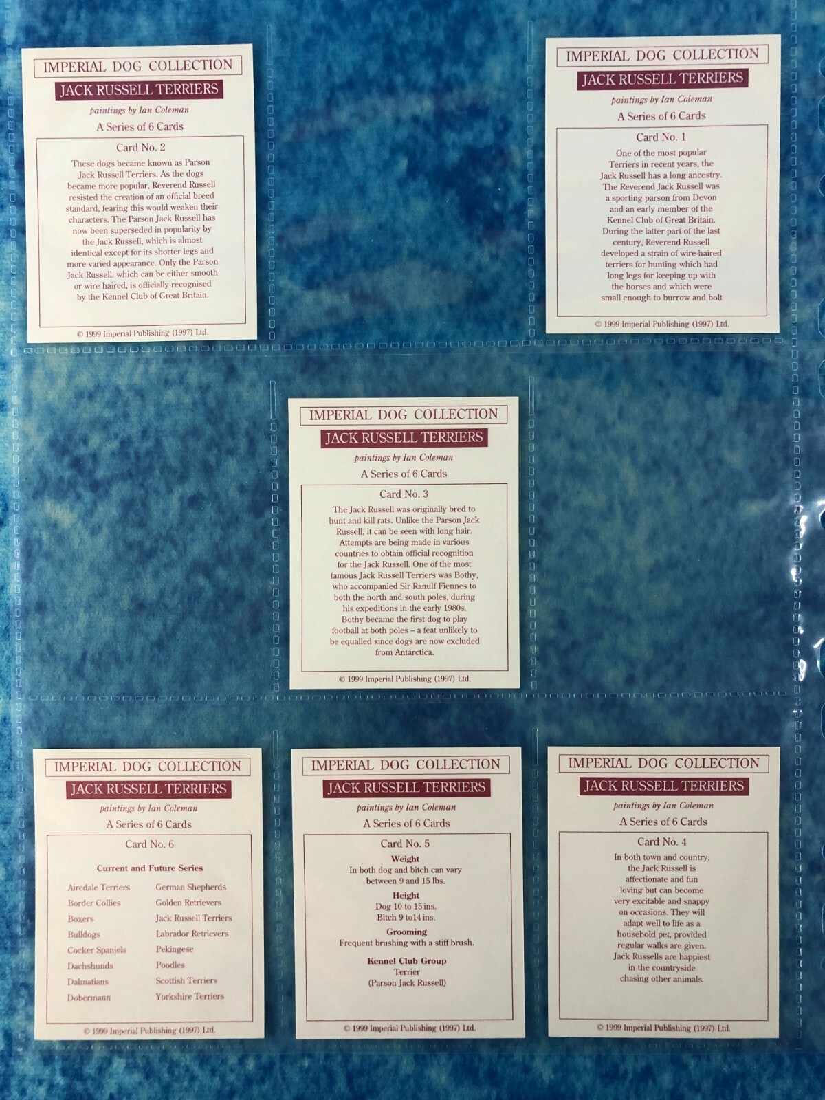 1999 Imperial Dog Collection Jack Russell Terriers A Series of 6 Trade Cards - Picture 7 of 7