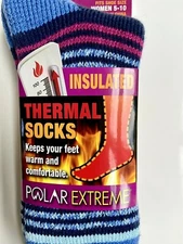 NEW Polar Extreme Insulated Thermal Socks Women SHOE SIZE 5-10 BLUE PINK KNIT