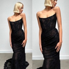 Gothic Mermaid Lace Wedding Dresses Black Sweetheart Sweep Train Bridal Gowns