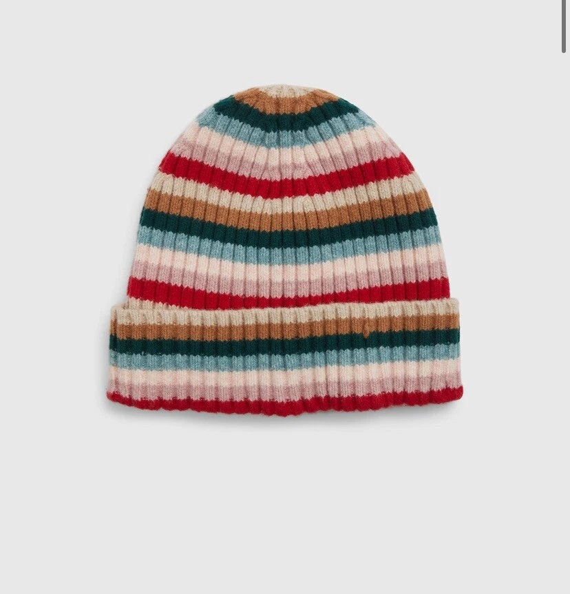 GAP hat beanie toque striped stripes warm cozy Knit Beanie in Cream and Red Baby Gap Beanie Toque Youth Small Ivory Red Stripe Knit  main image 3