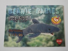TY Beanie Babies BBOC Card - Series 1  Crunch the Shark in Blue Foil