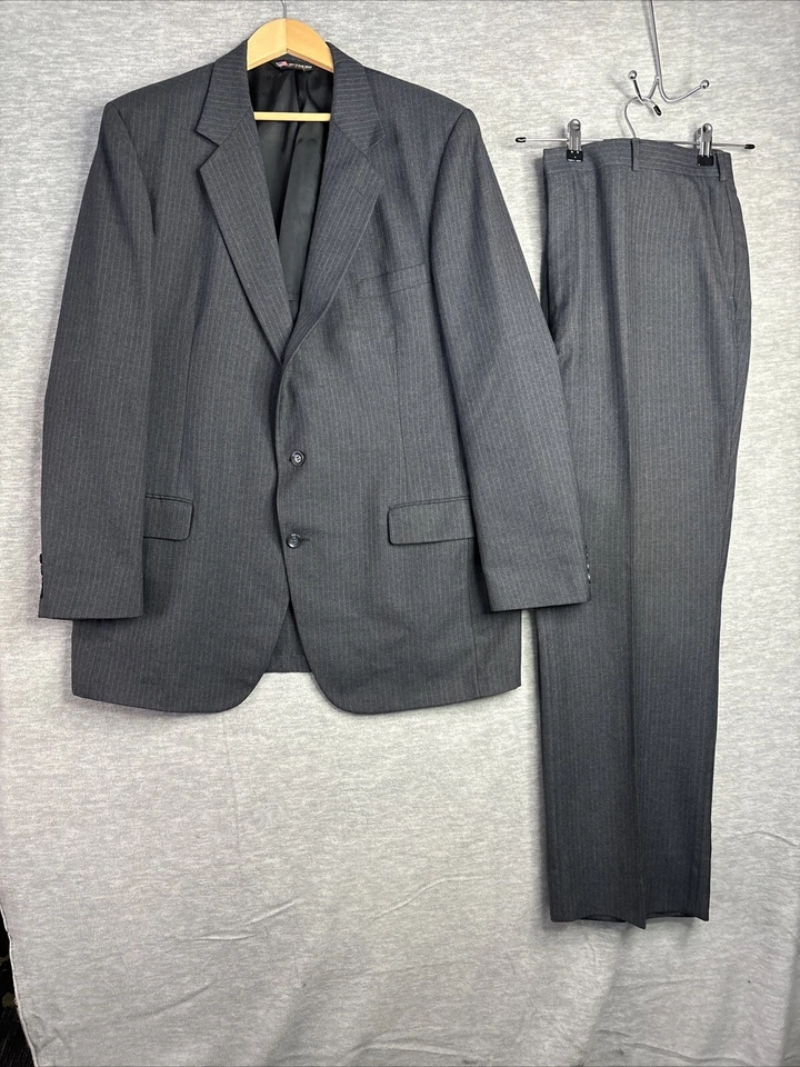 Traje Blazer Vintage 2 Piezas Gris 46L 40x31 Rayas 2 Botones Clásico Versátil Foto 3 de 4