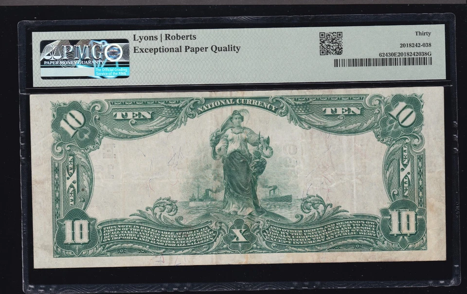 US 1902 $10 Phillipsburg NB Trenton NJ Chtr#1239 FR 624 PMG 30 VF EPQ (-273) - Image 2 of 2