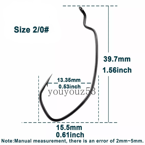 50pcs EWG Offset Worm Hook Soft Plastic Hook Wide Gap V-Type Fishing Hook 4-2/0# - Picture 11 of 18