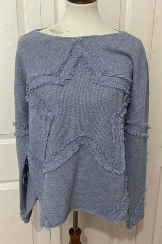 Lisa Todd Cashmere Sweater Star Front Size Large Pale Blue - Foto 1 di 16