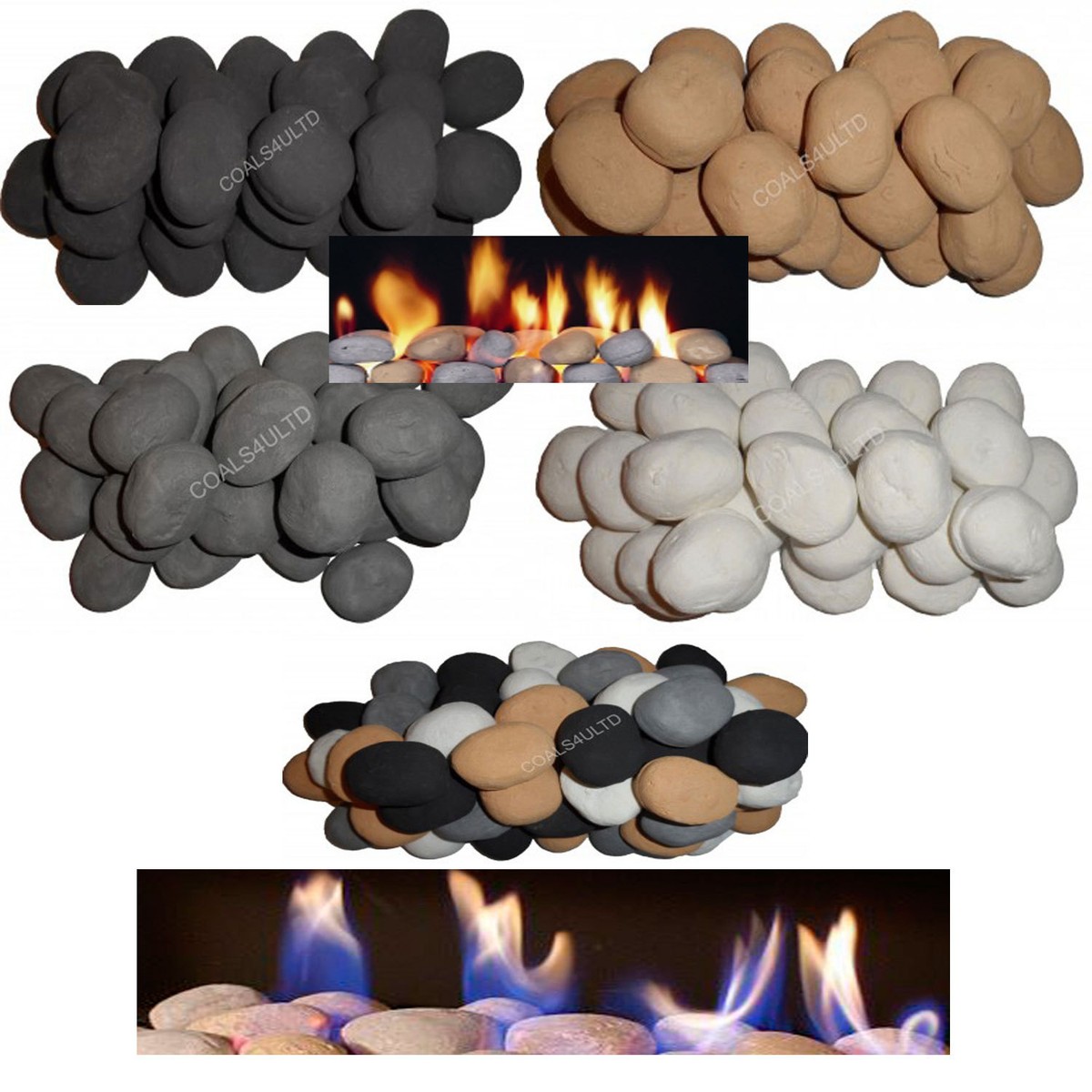 Gas Fire Pebbles Replacement Coals 15 Ceramic Stones White/Black/Grey/Beige  | eBay