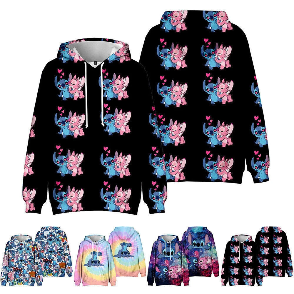 SACAI Felpa con cappuccio per bambini stampa Lilo & Stitch felpa con cappuccio pullover borsa top