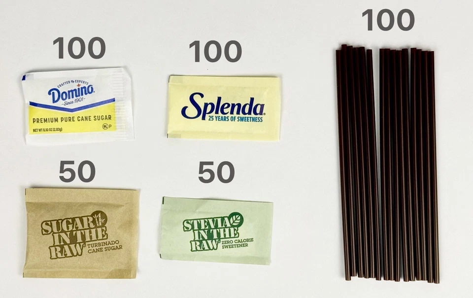 Pacotes variados de açúcar e adoçante, pacote com 400, agitadores de café incluídos - Imagem 2 de 4