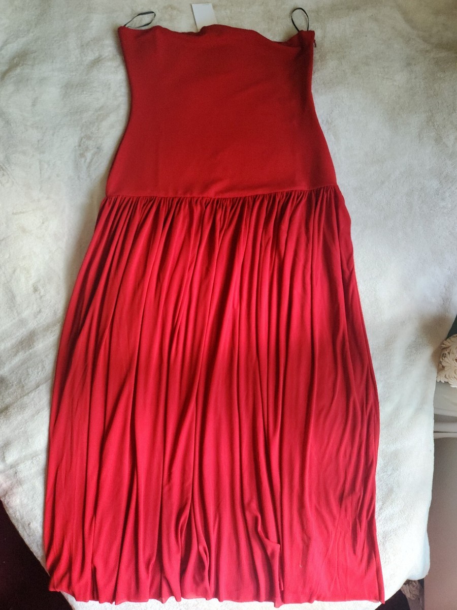H&M bandeau long dress strapless maxi red Sz L BNWT | eBay