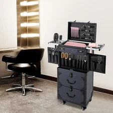 Professional Makeup Case Rolling Cosmetology Case Metal Beauty Travel Luggage