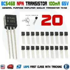 20pcs Transistor NPN BC546 BC546B 0.1A 65V Amplifier USA