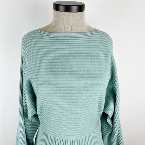 Eva Mendes New York & Company Sweater Size Small Blue Ribbed Flare Sleeves - Bild 2 von 11