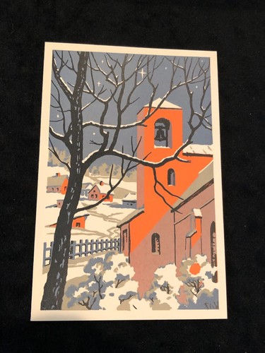 1940s Eyvind Earle & Ball Christmas Card - Unused 10x619, Houses Snow Bell - Picture 4 of 9