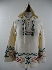 Women's L Montgomery Ward Vtg 1970's Hooded Sweater Needlepoint Pullover Acrylic