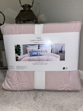 3 PIECE NIB PERI HOME COQUETTE PINK BOW DESIGN KING SIZE COMFORTER SET
