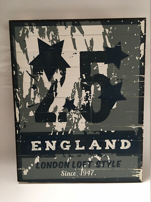 Holzbild Wandbild 25 England London Loft Style Blau/Grau 48x38cm (a3195/A840)