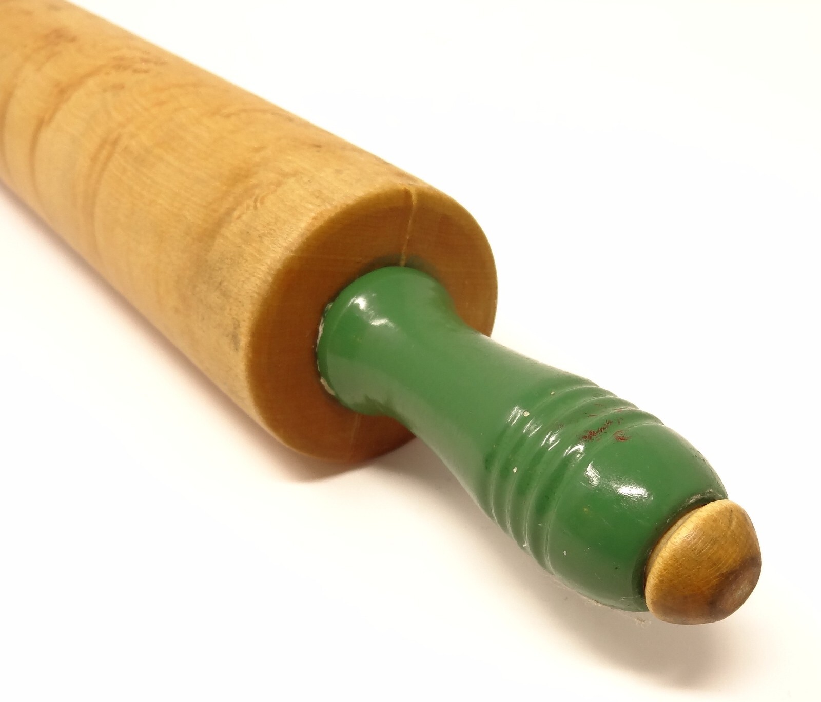 MUNISING ROLLING Pin Green Handle Vintage 17 1/2" Long Maple Wood