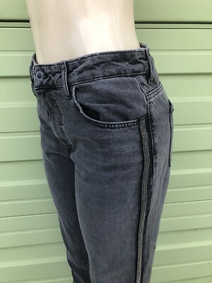 NEW ZARA Gray JEANS Z1975 MOM FIT SIDE STRIPES Size 0 #OB133 6164