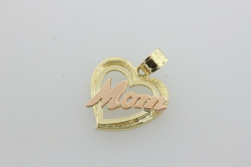 14K Yellow & Rose Gold MOM Heart Small Charm Pendant - Picture 5 of 7