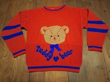 Vintage 80/90s Jet Set Sweaters Teddy Bear Kids Sz L (14) USA Made Red/Blue