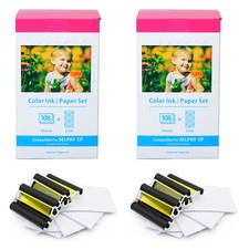 2X Fits Canon Selphy CP1300 KP-108IN Color Inks 3115B001 4X6 Photo Paper Set