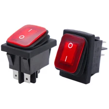 /2Pcs Waterproof DC12V Rocker Toggle Switch Red LED Light Illuminated 16A 4 Pins