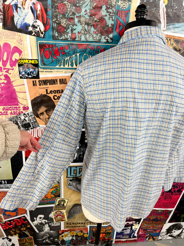 Vtg 70s Blue Yellow Plaid Sears Pajama Lounge Shirt Mens Medum Deadstock Retro - Picture 7 of 9