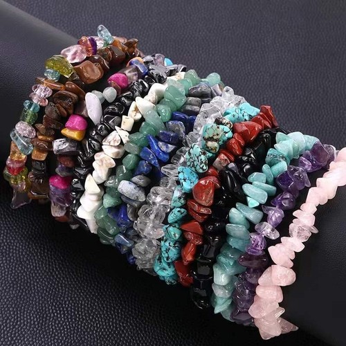 Wholesale Lots 15 Pcs Mix Irregular Natural Gem Stone Stretch Chip Bead Bracelet - Picture 6 of 10