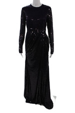 Mac Duggal Women Maxi Dress Dark Blue Long Sleeve Crew Neck Zip Size 6
