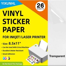 90 Clear Vinyl Sticker Paper for Inkjet and Laser Printers, Self-Adhesive La...