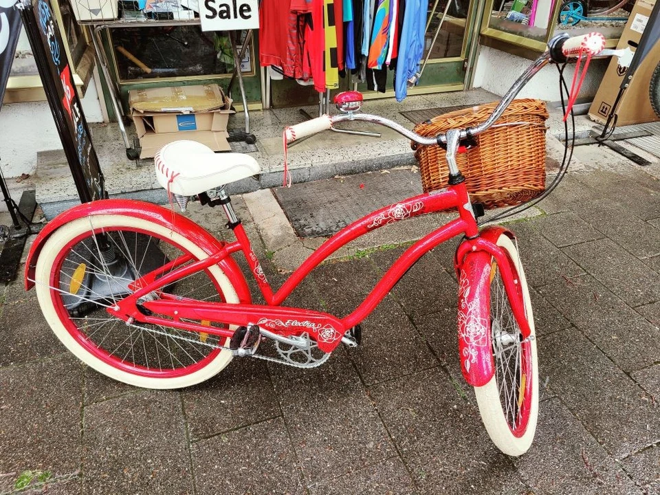 Electra Beachcruiser Fahrrad Shimano Positron  Einkaufskorb 26" rot Ledersattel