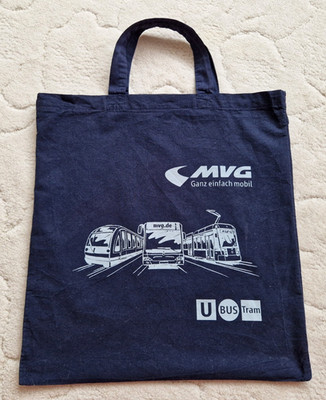 MVG München - Beutel Umweltbeutel - dunkelblau Bus Tram Motiv - 36 x 40 cm groß