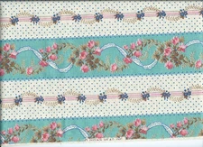 2 yards genuine INDIAN HEAD INC cotton sew fabric pink blue floral stripe ribbon