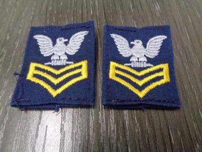 USN NAVY USN NAVY BLUE PATCH SET COVERAL E6 DEVICE PETTY OFFICER  USGI GOLD USED