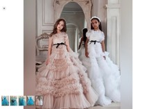 Girls Blue Tulle Ball Gown Dress Off Shoulder Ruffle Bow Formal Party Wedding