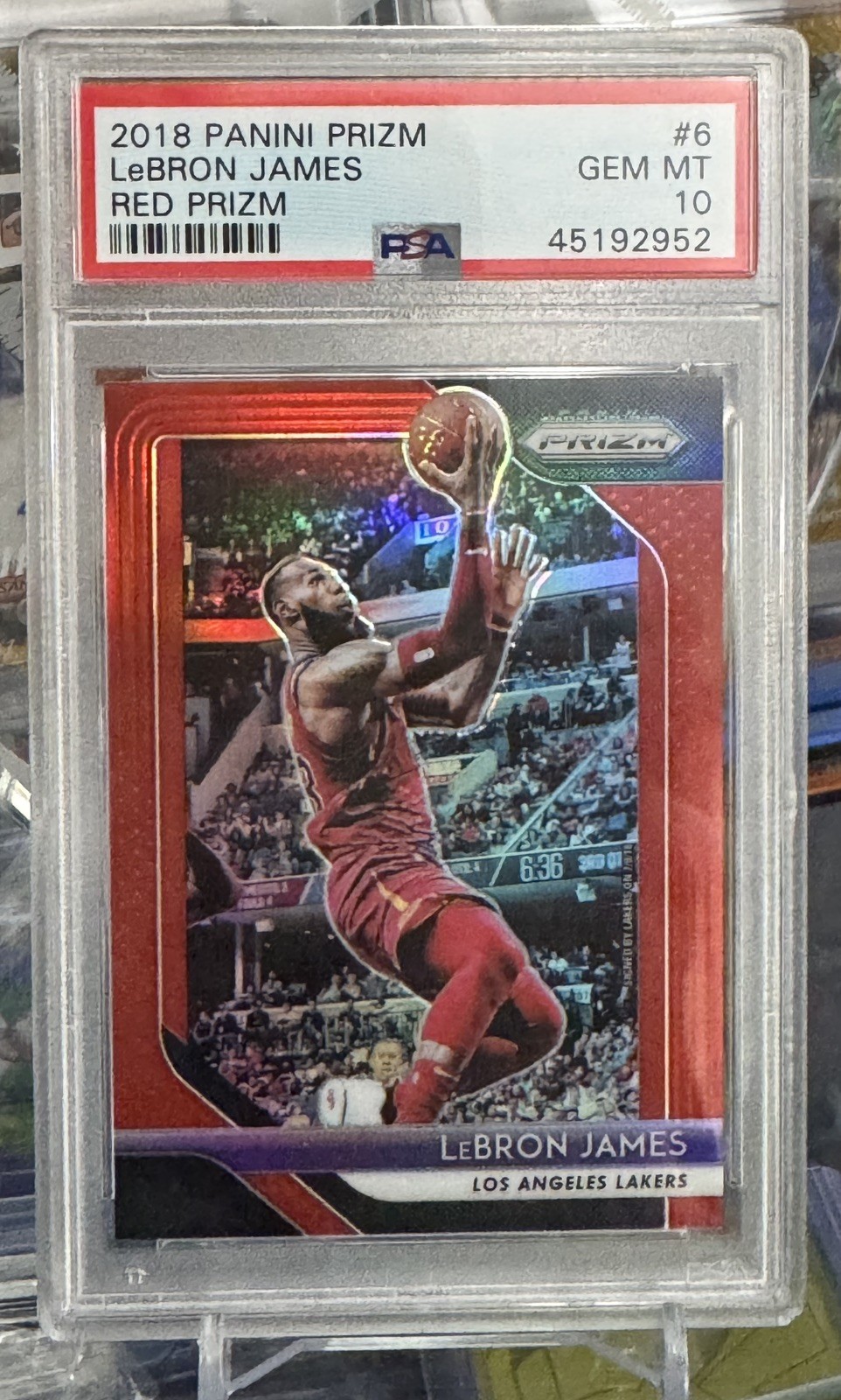 2018 PANINI PRIZM RED PRIZM #6 LEBRON JAMES #/299 PSA 10