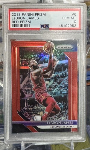 2018 PANINI PRIZM RED PRIZM #6 LEBRON JAMES #/299 PSA 10