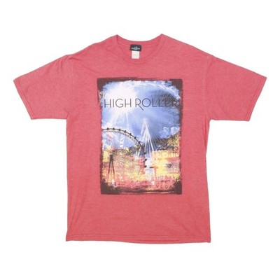 HIGH ROLLER Herren Rotes Graphic T-Shirt L Kurzarm Rundhalsausschnitt Las Vegas