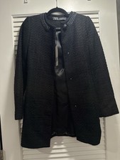 zara long black tweed jacket blazer