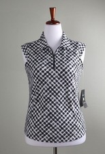 IBKUL NWT 91 Stretch Gingham Check Athletic Casual 1/2 Zip Polo Top Size Medium