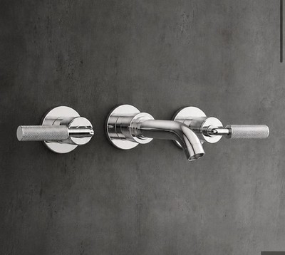 Restoration Hardware Lambeth Knurled Lever Handle Wall Faucet-Polished Chrome