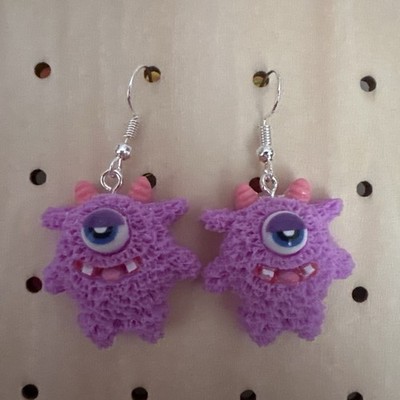 Cute Purple Monster Earrings Kawaii One Eye Novelty Dangle Jewelry