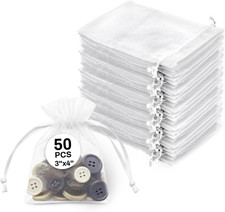 50PCS White Organza Gift Bags 3x4 Drawstring Jewelry Candy Favor Sachet