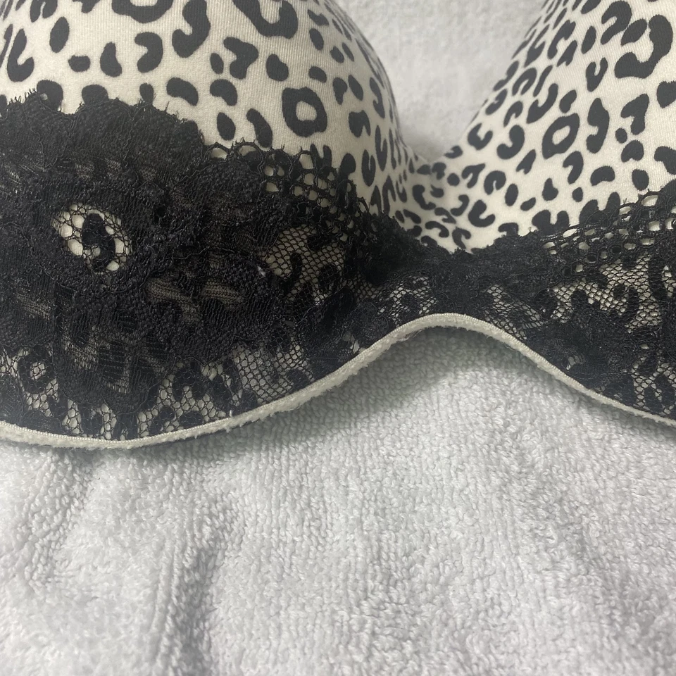 Victorias Secret Bra Womens 36D Black White Leopard Print Strapless Lace Lined - Imagem 2 de 4